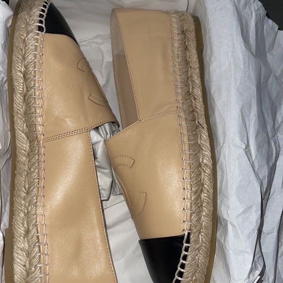 cc espadrilles beige green woolen cloth green metalic lambskin